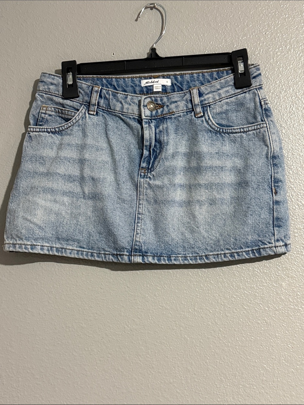 Subdued Light Blue Washed Denim Mini Skirt